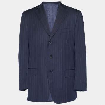 مملوكة مسبقًا Ermenegildo Zegna Navy Blue Pinstriped Wool Blend Regular Fit Blazer XXL