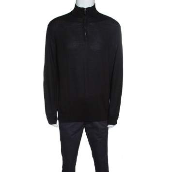 Pre Owned Ermenegildo Zegna Black Knit Ribbed Trim Zip Detail Sweater XXL