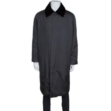 Pre Owned Ermenegildo Zegna Couture Grey Mink Fur Collar Detail Over Coat XXXL
