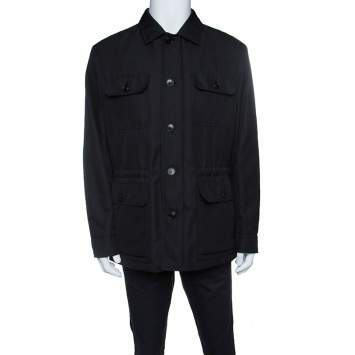 Pre Owned Ermenegildo Zegna Black Patch Pocket Detail Button Front Jacket XL
