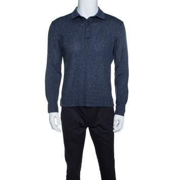 Pre Owned Ermenegildo Zegna Navy Blue Silk Knit Long Sleeve Polo T-Shirt S
