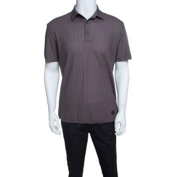 Pre Owned Ermenegildo Zegna for Maserati Grey Knit Herringbone Pattern Polo T-Shirt M