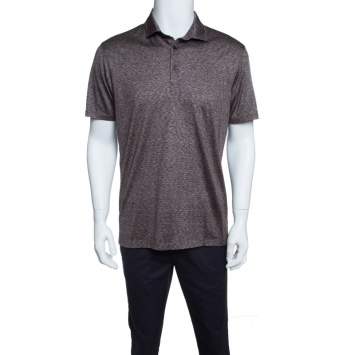 Pre Owned Ermenegildo Zegna Brown and White Silk Polo T-Shirt M