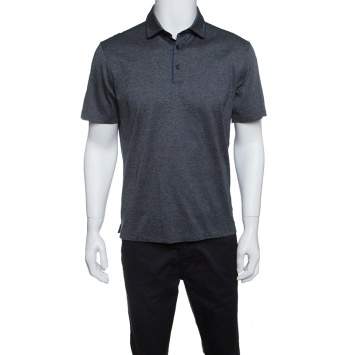 Pre Owned Ermenegildo Zegna Grey Marled Cotton Polo T-Shirt M