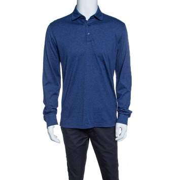 Pre Owned Ermenegildo Zegna Navy Blue Slub Jersey Long Sleeve Polo T-Shirt S