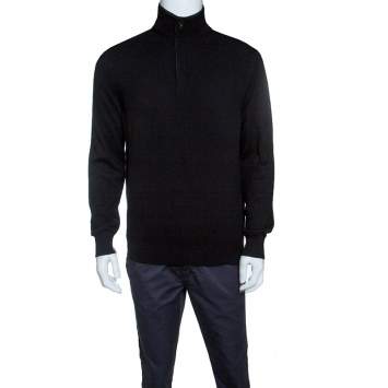 Pre Owned Ermenegildo Zegna Premium Cashmere Black Zip Detail Sweater M