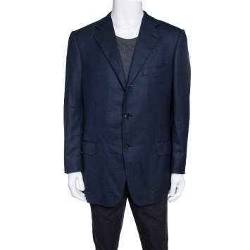 Pre Owned Ermenegildo Zegna Dark Blue Patterned Wool Blazer XXL