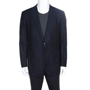 Pre Owned Ermenegildo Zegna Navy Blue Tonal Striped Wool Blazer XL