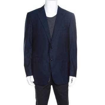 Pre Owned Ermenegildo Zegna Navy Blue Striped Wool Mila Blazer XXL