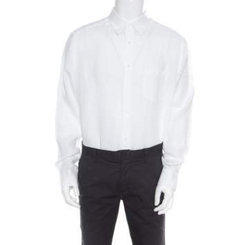 Pre Owned Ermenegildo Zegna White Linen Long Sleeve Button Down Shirt XXL