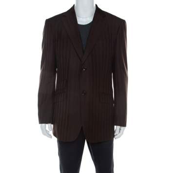 Pre Owned Ermenegildo Zegna Brown Herringbone Patterned Wool Tailored Blazer XL