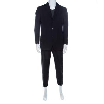 Pre Owned Ermenegildo Zegna Dark Blue & Black Striped Mohair & Wool Blend Classic Fit Suit L