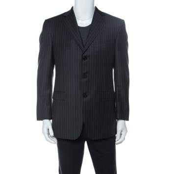 Pre Owned  Ermenegildo Zegna Grey Striped Wool Classic Three Button Trofeo Blazer M