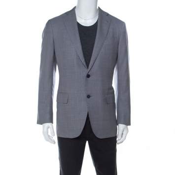 Pre Owned Ermenegildo Zegna Bicolor Houndstooth Wool and Silk Blend Blazer L