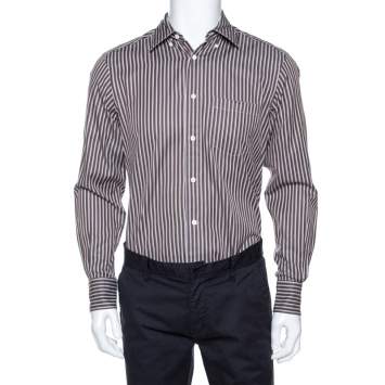 Pre Owned Ermenegildo Zegna Brown Striped Cotton Button Front Shirt M