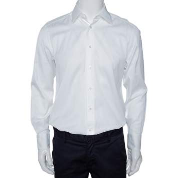 Pre Owned Ermenegildo Zegna Su Misura White Cotton Tailored Fit Shirt M