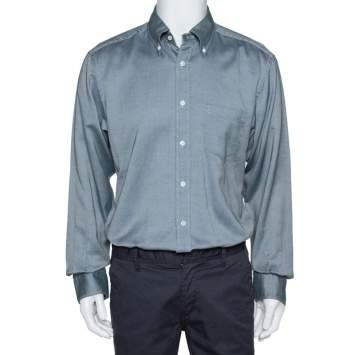 Pre Owned Ermenegildo Zegna Monochrome Oxford Cotton Long Sleeve Shirt XL