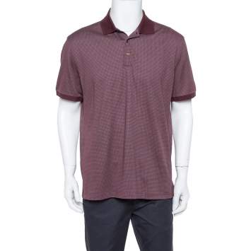 Pre Owned Ermenegildo Zegna Burgundy Dot Pattern Knit Polo T Shirt XL