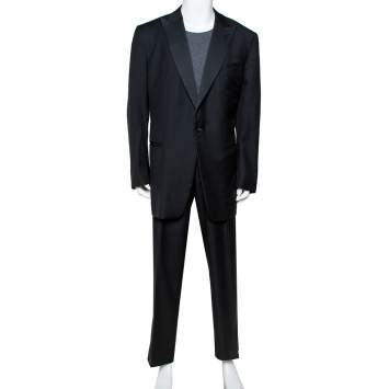 Pre Owned Ermenegildo Zegna Black Wool Contrast Trim Detail Tuxedo 5XL (IT 60L)