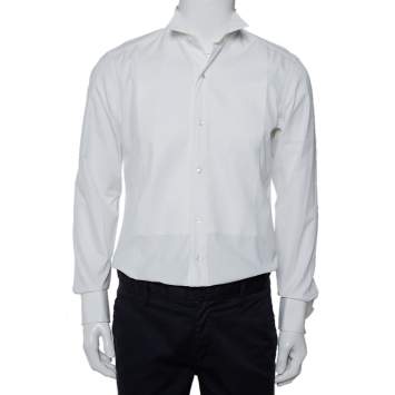 Pre Owned Ermenegildo Zegna White Cotton Wing Collar Detail Tuxedo Shirt M