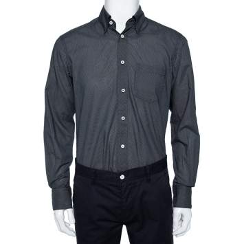 Pre Owned Ermenegildo Zegna Black Dot Printed Cotton Button Front Shirt M
