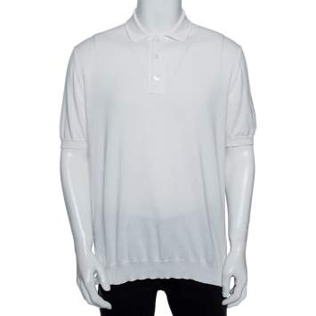 Pre Owned Ermenegildo Zegna White Cotton Knit Short Sleeved Polo Shirt XXL 