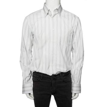Pre Owned Ermenegildo Zegna White Striped Cotton Front Button Shirt L 