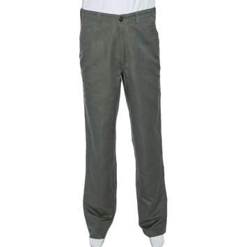 Pre Owned Ermenegildo Zegna Olive Green Linen Straight Fit Trousers M 