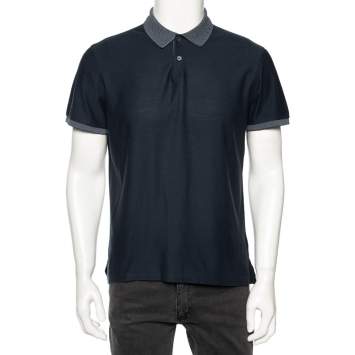 Pre Owned Ermenegildo Zegna Teal Green Cotton Knit Contrast Trim Polo T-Shirt M