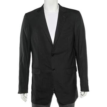 Pre Owned Ermenegildo Zegna Black Tonal Striped Wool Blazer L
