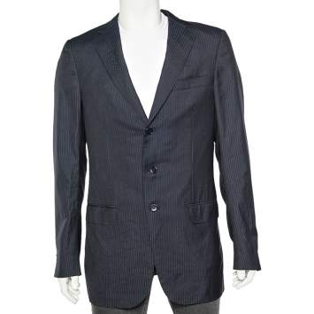 Pre Owned Ermenegildo Zegna Dark Blue Tonal Striped Wool Blazer L