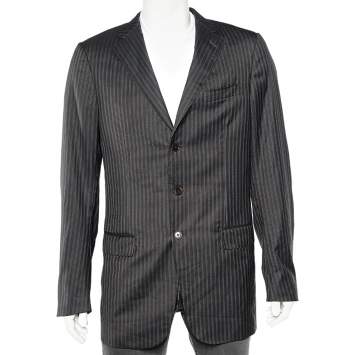 Pre Owned Ermenegildo Zegna Dark Brown Tonal Striped Wool Blazer L