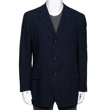 Pre Owned Ermenegildo Zegna Navy Blue Checked Wool Single Breasted Blazer XL