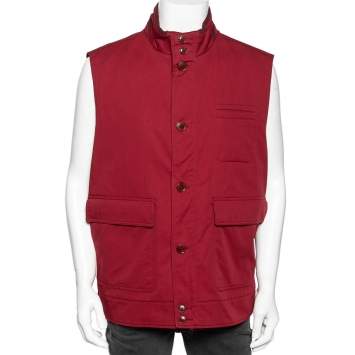 Pre Owned Ermenegildo Zegna Red Cotton Padded Sleeveless Jacket 3XL