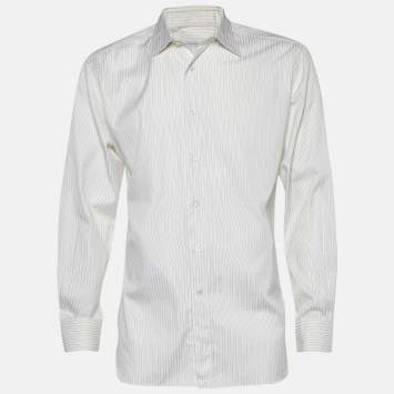 Pre Owned Ermenegildo Zegna White Stripe Cotton Regular Fit Long Sleeve Shirt XXL