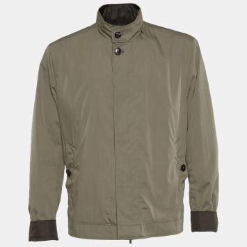 Pre Owned Ermenegildo Zegna Olive Green Cotton Button & Zip Closure Jacket XXXL