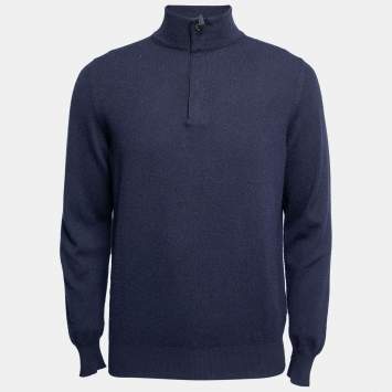 Pre Owned Ermenegildo Zegna Navy Blue Cashmere Long Sleeve Jumper M