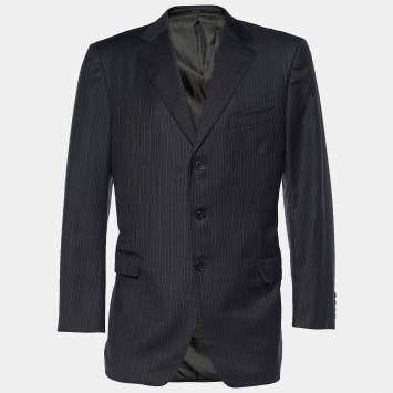 Pre Owned Ermenegildo Zegna Grey Striped Wool Single Breasted Blazer XL