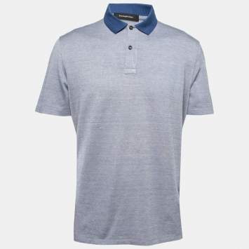 Pre Owned Ermenegildo Zegna Blue Cotton & Silk Short Sleeve Polo T-Shirt XL