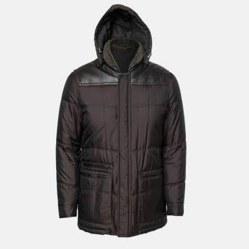Pre Owned Ermenegildo Zegna Brown Padded Silk Leather Trimmed Jacket M