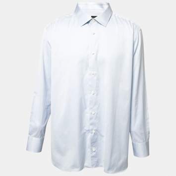 Pre Owned Ermenegildo Zegna Blue Cotton Regular Fit Button Front Shirt XXL