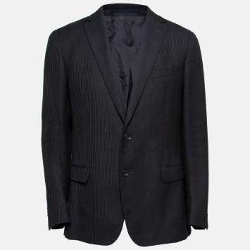 Pre Owned Ermenegildo Zegna Black Textured Wool Long Sleeve Blazer XL