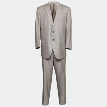 Pre Owned Ermenegildo Zegna Grey Check Pattern Silk Single Breasted Suit 4XL