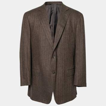 Pre Owned Ermenegildo Zegna Brown Herringbone Trofeo Cashmere Single Breasted Jacket 3XL