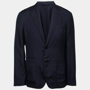 Pre Owned Ermenegildo Zegna Navy Blue Cashmere Single-Breasted Blazer L