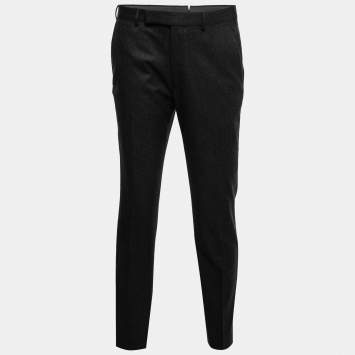 Pre Owned Ermenegildo Zegna Charcoal Grey Wool Slim Fit Trousers L