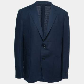 Pre Owned Ermenegildo Zegna Blue Patterned Wool Single-Breasted Blazer 2XL