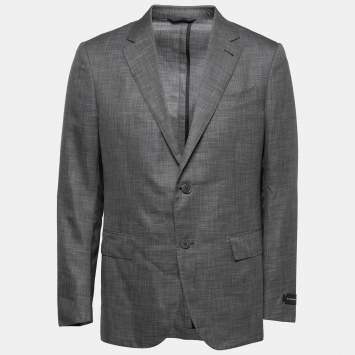Pre Owned Ermenegildo Zegna Grey Patterned Wool  Single-Breasted Blazer XL
