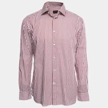 Pre Owned Ermenegildo Zegna Red Striped Cotton Button Front Shirt L