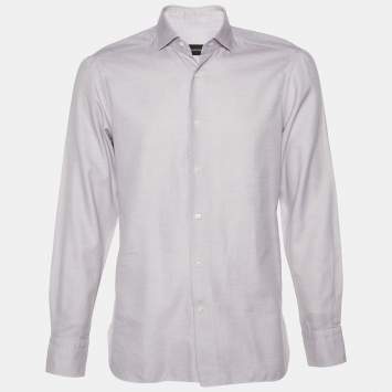 Pre Owned Ermenegildo Zegna Light Purple Patterned Cotton H Contemporaray Fit Shirt L